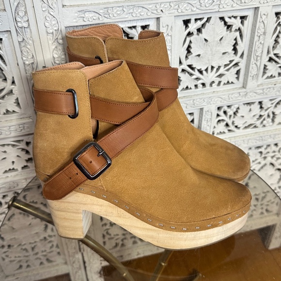 Free People Shoes - Free People Bungalow Tan Suede Leather Wooden Blog Boots Sz 8